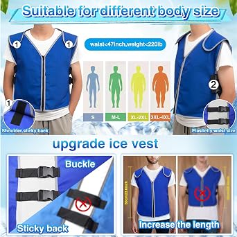 Cooling Vest With Gel Ice Packs for Men Women - Ice Cold Vest Adjustable Cool Jacket for Working Hot Weather