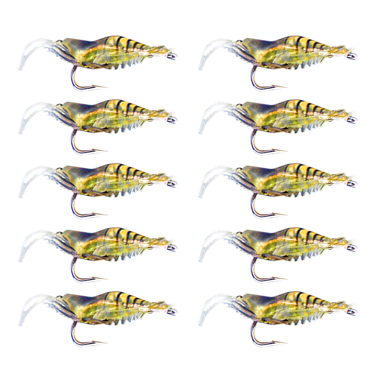 10Pcs Soft Shrimp Fishing Lures, 1.57in PVC Prawn Bait with Sinking, Saltwater Freshwater Bass Trout Tackle for Deep Water Casting