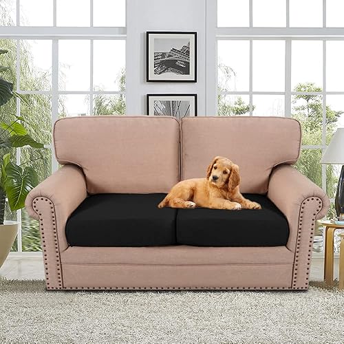 Miniatura 2 de H.VERSAILTEX Fundas de cojín individuales de lino tejido resistente al agua para sofá de 2 plazas para sofá de 2 cojines, fundas protectoras de