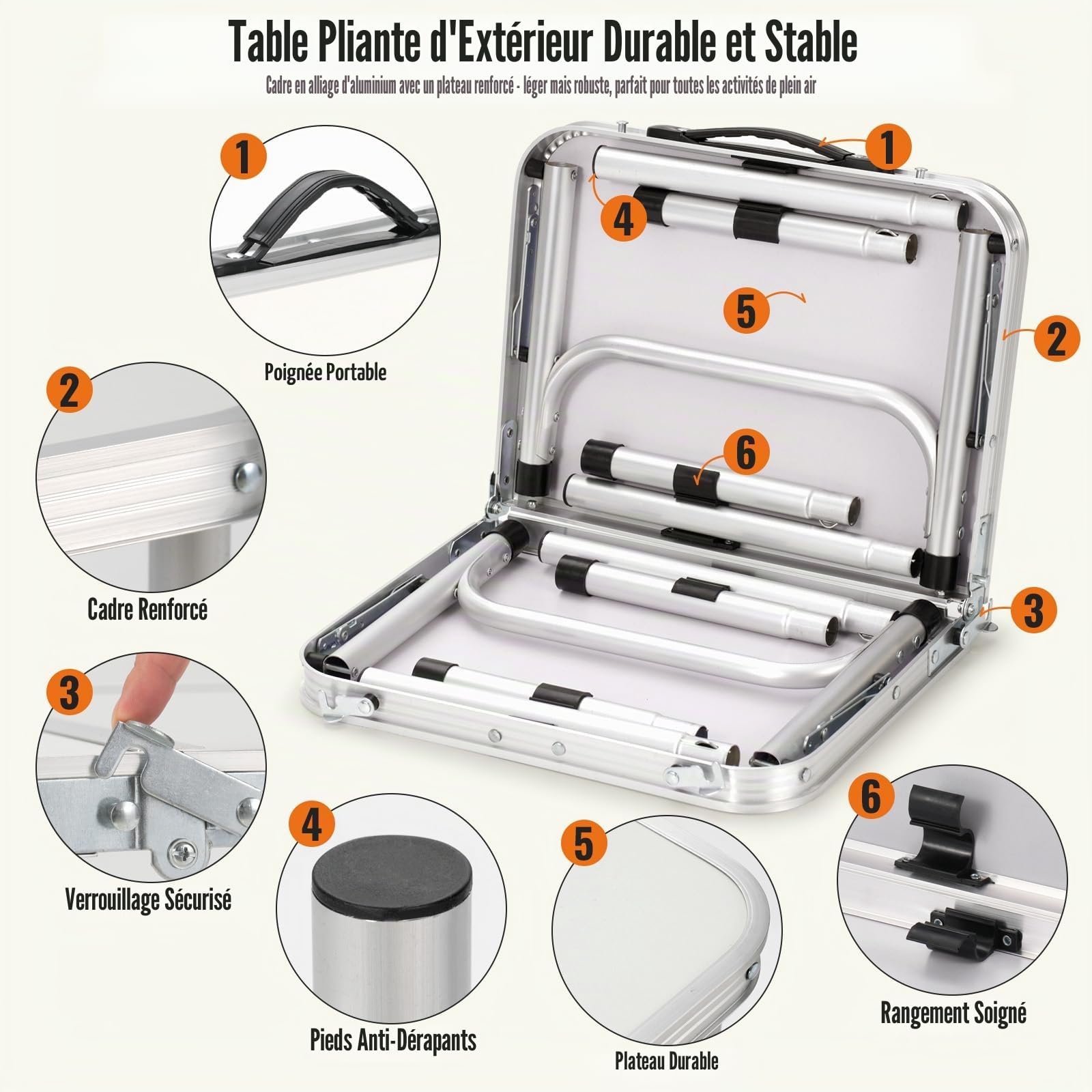 Velway Table de Camping Pliante Portable, Plateau 60×40 cm, Aluminium
