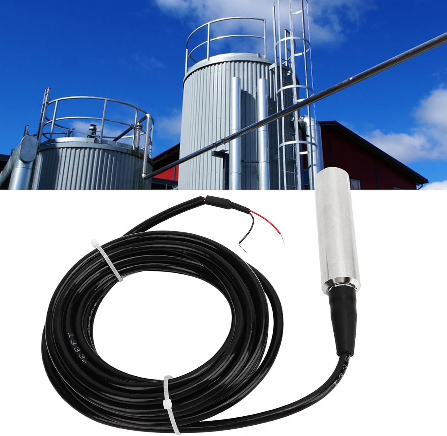 Sensor de detección líquido, nivel agua, IP68 Salida 4-20MA fluido 24 V CC Acero inoxidable 304 programable con cable 5 m for conexión alimentación(0 4 m Range)