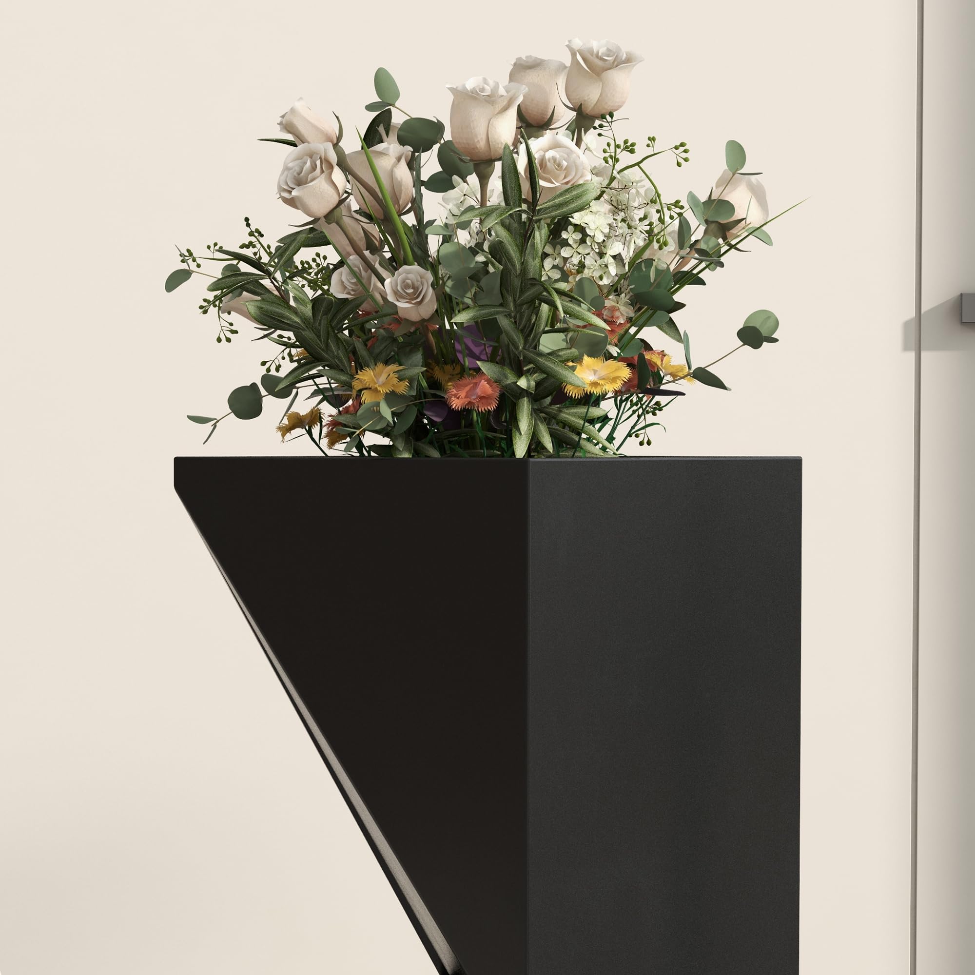 Outsunny Fioriera da Esterno con 3 Aree Coltivazione Nero 30x30x100 cm | Fori di Drenaggio, Vaso Fioriera in Metallo