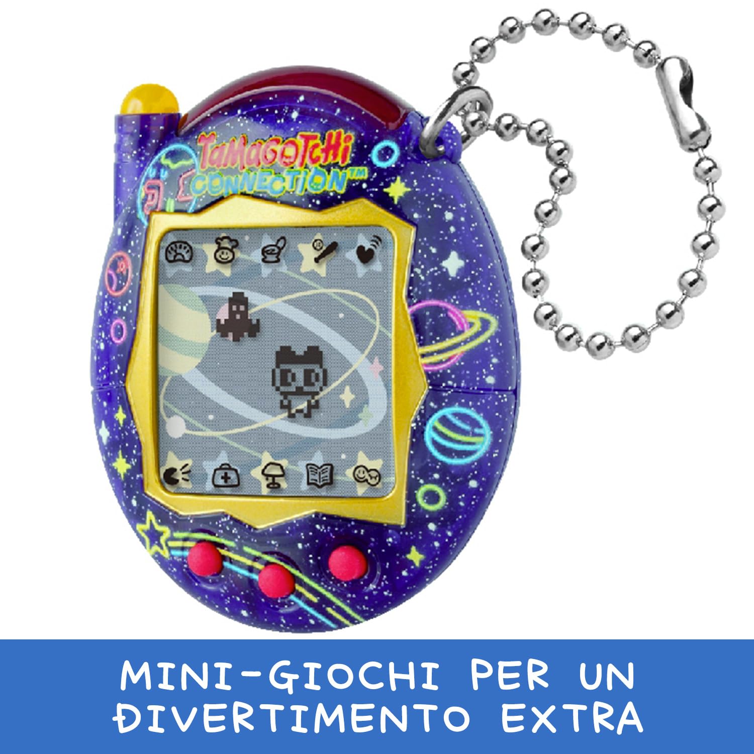 Bandai – Tamagotchi Connection Neon Planet – Animale Virtuale Interattivo con Connessione a Infrarossi – Schermo Grande in Lingua Francese – Mini-Giochi – Giocattolo Bambini da 6 Anni in Su – 44028