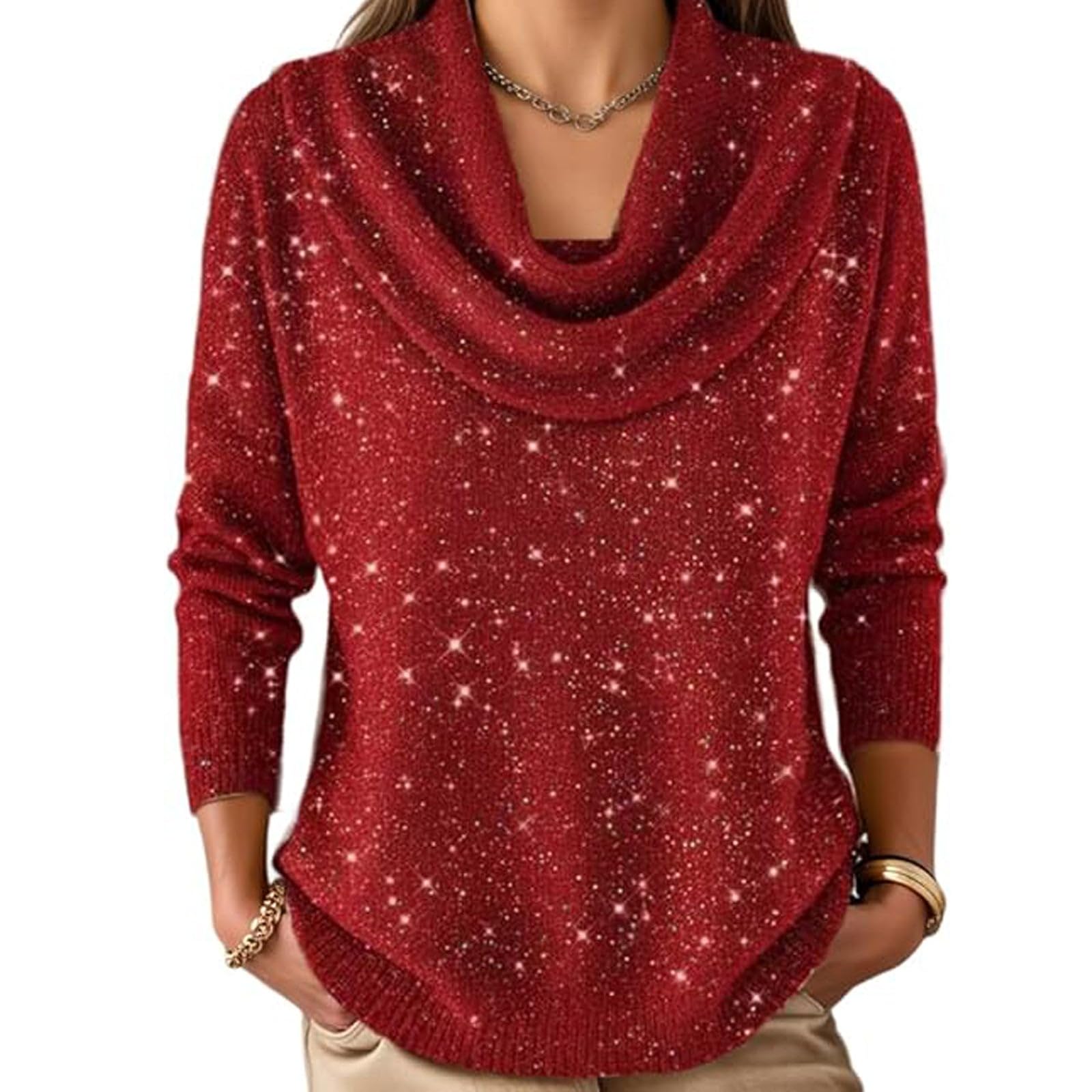 Womens Sweater Tops Fall Winter Knit Long Sleeve Shirts Casual Cowl Neck Loose Solid Color Pullover