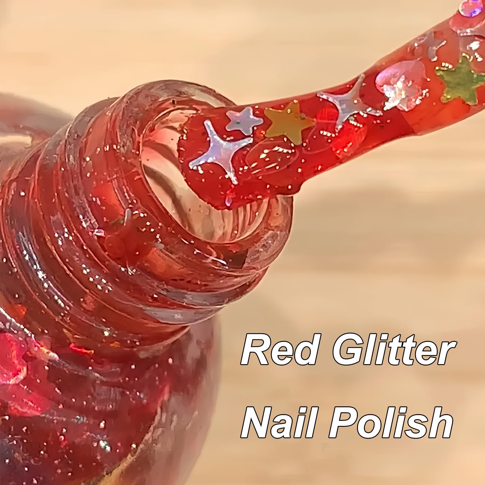 Chunky Star Jelly Glitter Nail Polish – Water-Based Peel Off, Quick Dry, 10ML, Non-Toxic, Pink Jelly Base with Gold Star & Moon Glitter for Women & Girls: Jelly Red