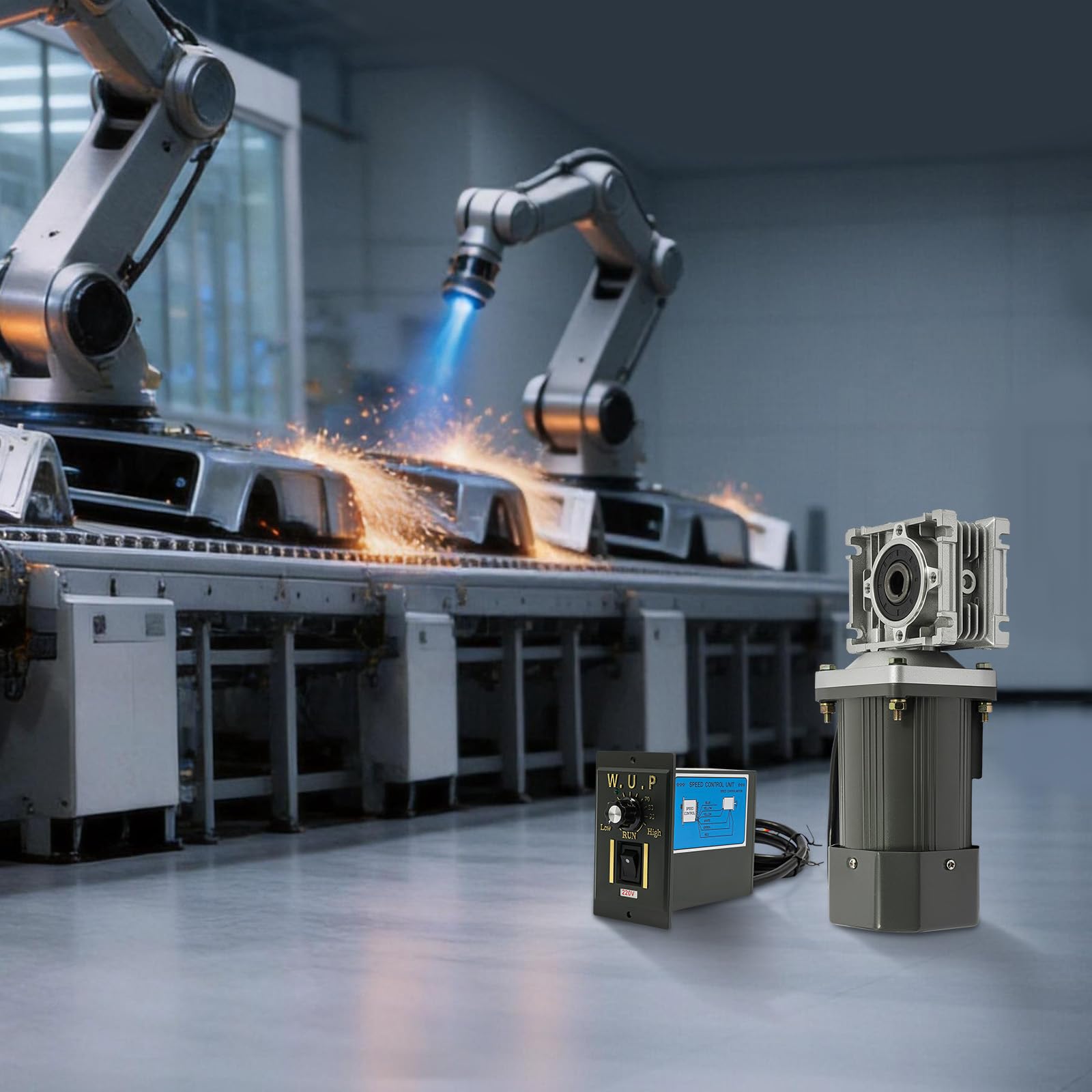 Getriebemotor, 220V Einphasiger Asynchronmotor Mit Drehzahlregler, 120W Umkehrbarer Elektromotor 1350 U/min Leerlaufdrehzahl, 25NM Hohes Drehmoment Für Industrielle Antriebsanwendungen