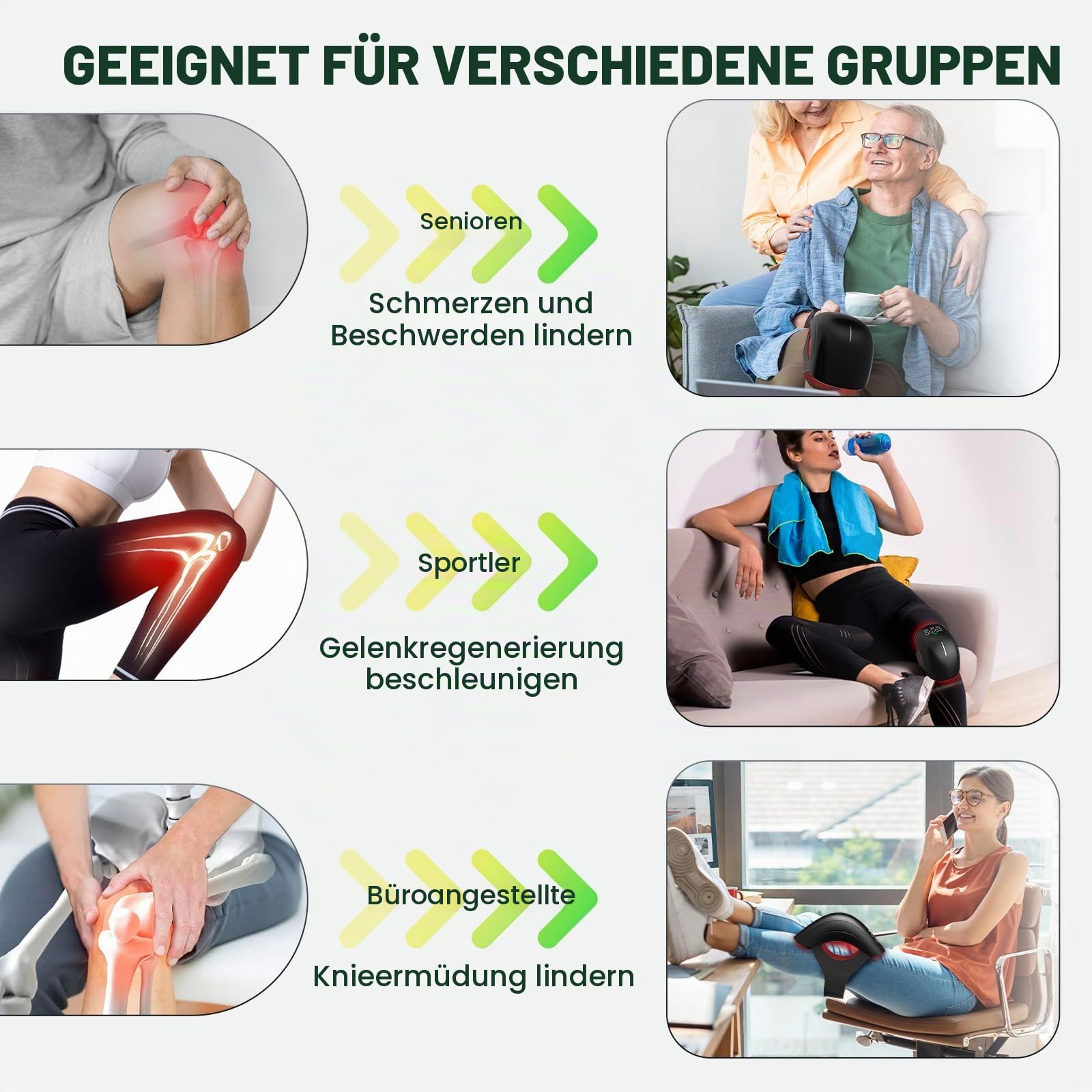iKeener Knie Massagegerät Arthrose Schnurloses mit Wärme und Vibration, FDA Zugelassen 210pcs Kaltlaser Infrarot Kniemassagegerät für Knieschmerzen Knie Steifheit Bänder Muskelverletzung