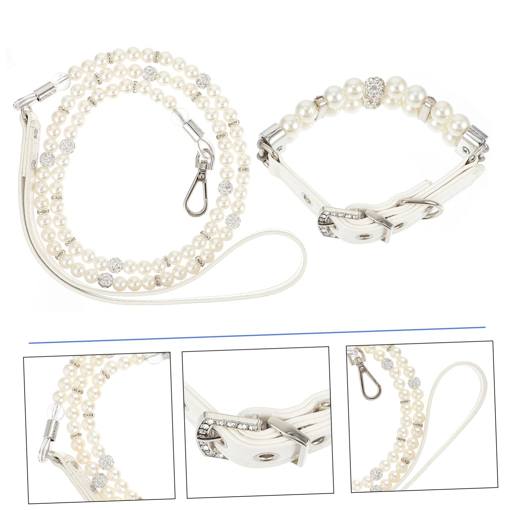 Collare e Guinzaglio Cane Perle Finte Bianco in Pelle PU 2 Pezzi | Regolabile e Staccabile, per Cuccioli e Cani Piccoli, per Addestramento, Feste, Matrimoni e Foto, Bianco