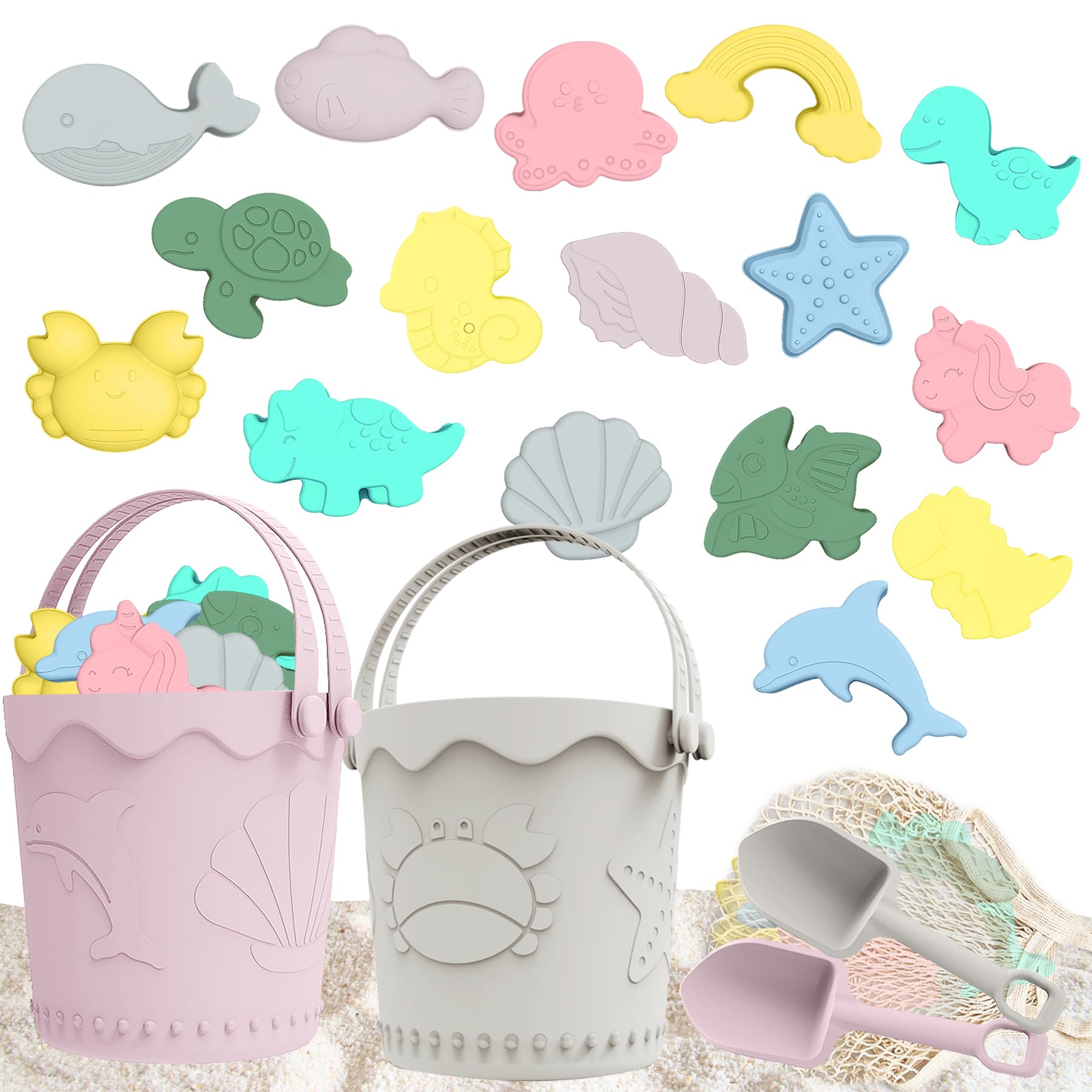 21Pcs Baby Beach Toys, Silicone Beach Toys, Baby Beach Essentials, Travel  Friendly Beach Set, Bucket, Shovel, 16 Sand Molds, Beach Bag, Sand Toys