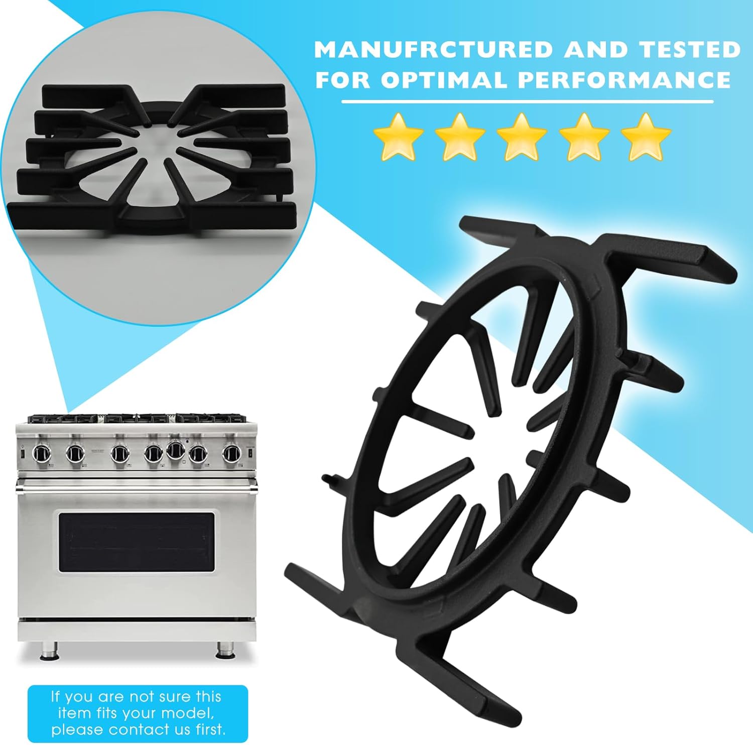 Obida 6PK PA060037 PA060024 for Viking Spider Grate Black New Gas Cooking Ranges Spider Grate 10-7/8"
