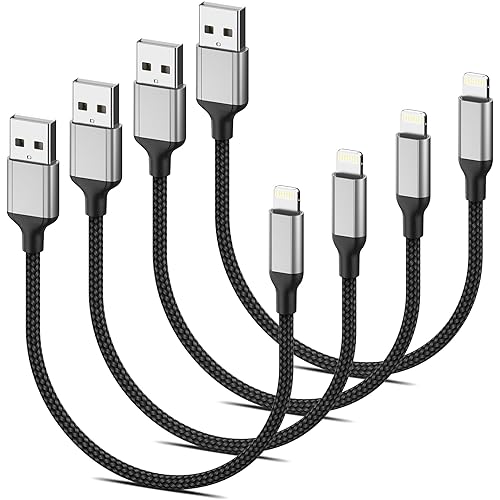 6 inch iPhone Charging Cable Short, 0.5ft 4Pack USB to Lightning Cord for Fast Charging Stations, [MFi Certified] Braide Small Apple Charger for iPhone 14 13 12 11 Pro Max XR XS 8 SE, iPad Air Mini
