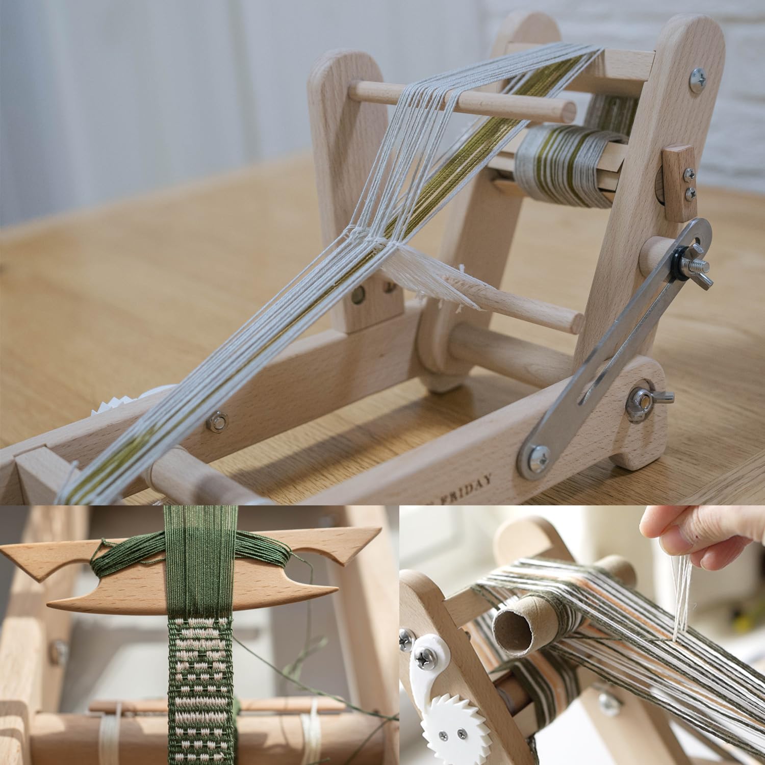 Składane krosno z drewna, maszyna do tkania DIY, maksymalna szerokość splotu 6 cm, regulowane napięcie/składane, z 2 ochraniaczami drewna, dla początkujących, dorosłych, rzemieślników