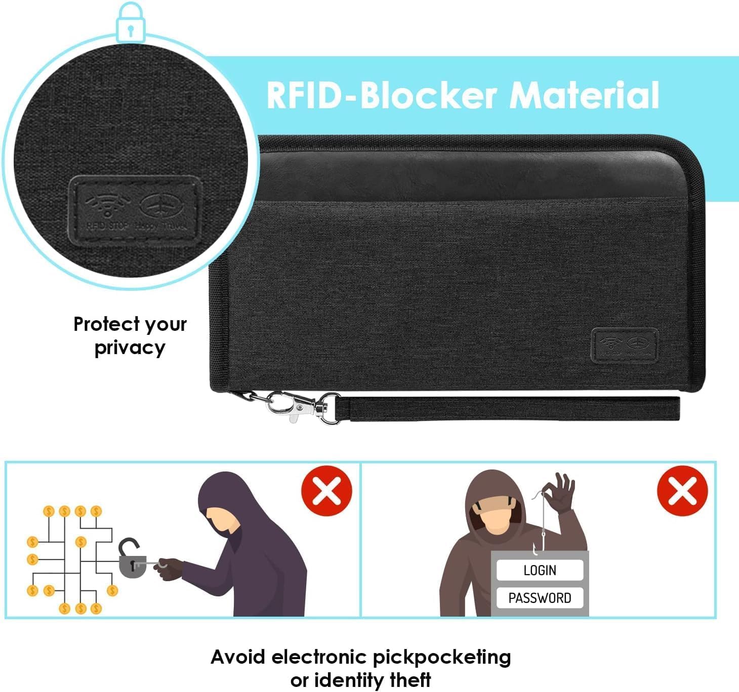 Cartera de piel auténtica RFID para pasaporte familiar, impermeable, artículos esenciales de viaje, Negro1, Vintage