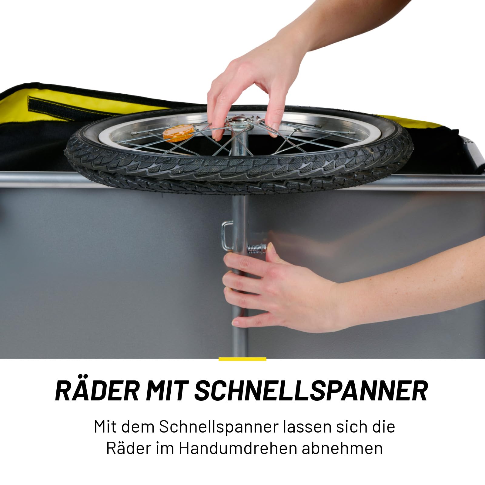 Dunlop Fahrradanhänger – Lastenanhänger mit Reflektoren und verstellbarem Regenschutz – Gelb