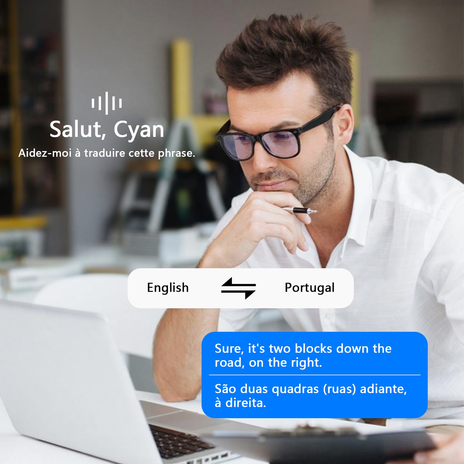 Générique Meacode AI Smart Glasses - Lunette Réalité Augmentée avec Assistant Vocal IA, Traduction, Appels Bluetooth, Capture HD, Léger et Confortable (Lunettes de Soleil)