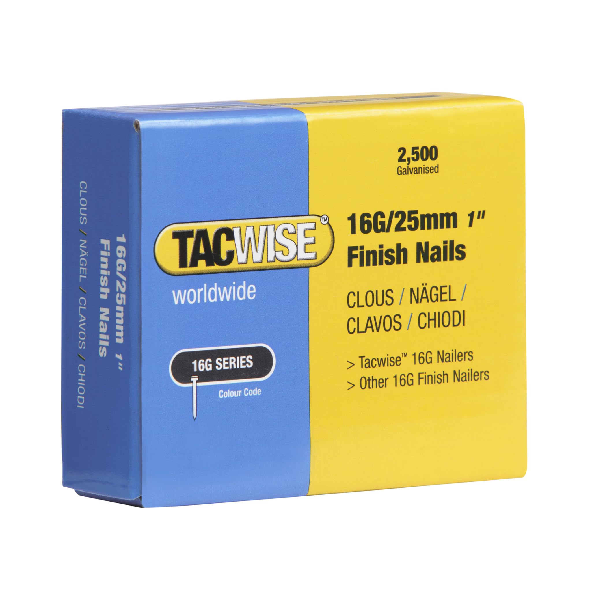 Tacwise 0666 Type 16G / 25 mm Galvanised Finish Nails, Pack of 2500