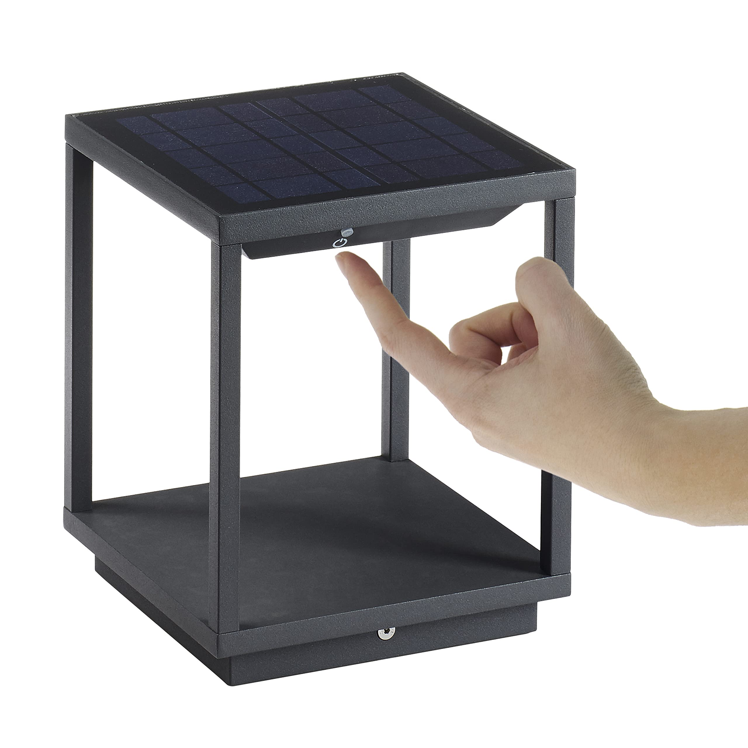 Lámpara SOLEI Antracita 20x20x24,5cm | LED SMD, Recargable Solar, Portátil Exterior IP54, Mesa o Suelo, Terrazas Porches Jardín Residencias Hoteles
