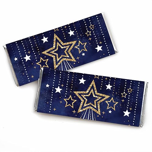 Big Dot of Happiness Starry Skies - Envoltura de barra de caramelo dorada para fiestas celestiales - Juego de 24
