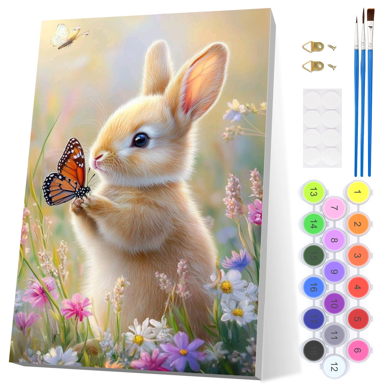 EOBROMD Rabbit Paint by Numbers for Adults with Frame, Animal Paint by Numbers Kits, Landscape Easy Acrylic Painting by Numbers for Gift Home Wall Decor (8x12in/20x30cm) — image 1