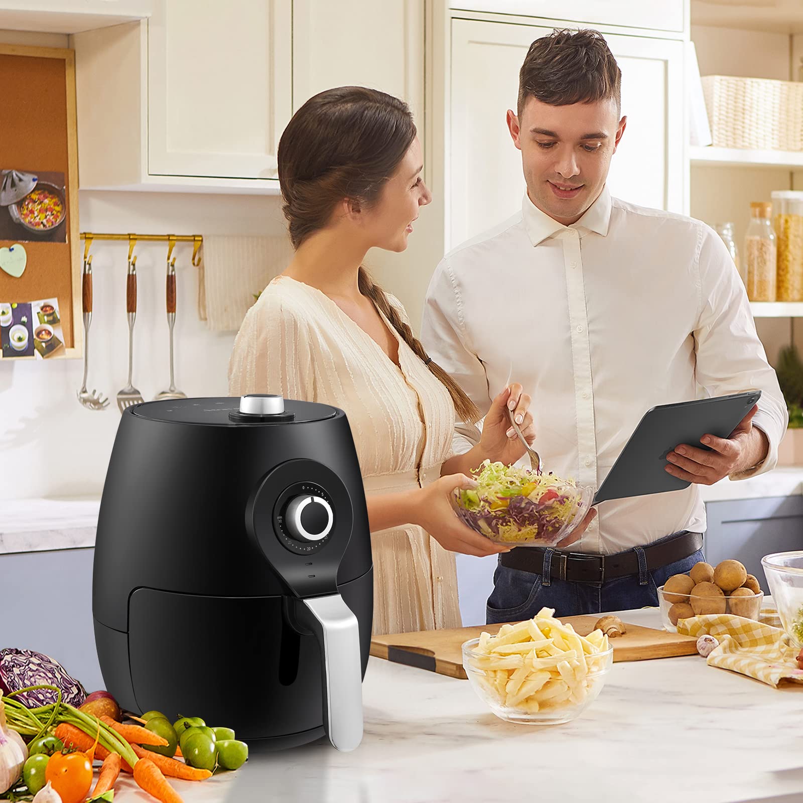 TUKAILAi Family Size Air Fryer con circulación de aire rápida, 5 litros, 1450 W, temporizador de 30 minutos y control de temperatura totalmente ajustable para una cocción saludable sin grasa y sin