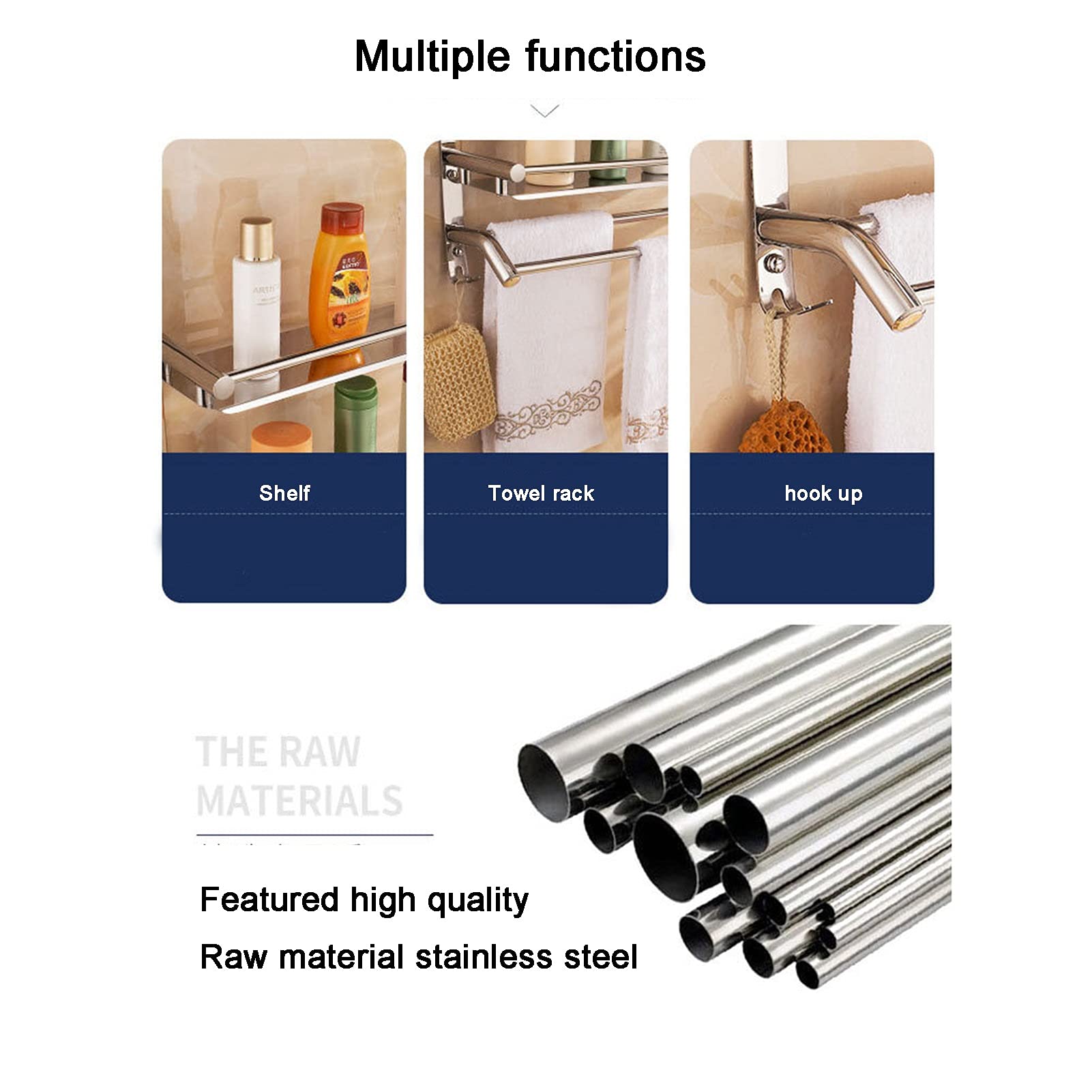 Estante de baño de vidrio templado, solución de almacenamiento de 3 niveles montada en la pared con fijaciones cromadas para organizar los artículos esenciales del baño