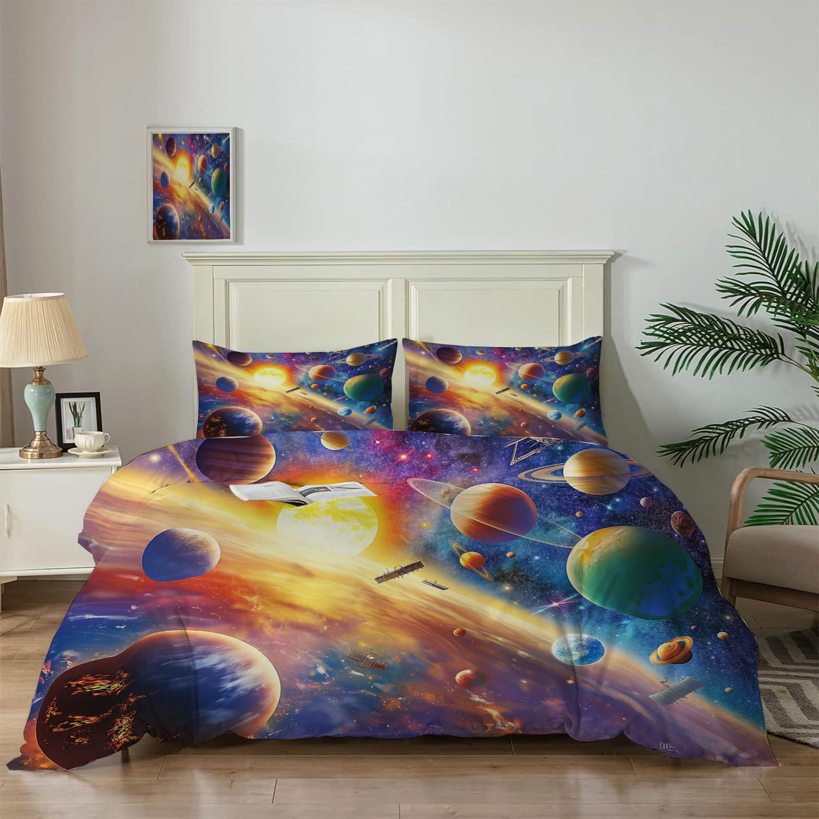 Parure de lit Planet Purple Dream pour une chambre déco style hippie et mystique