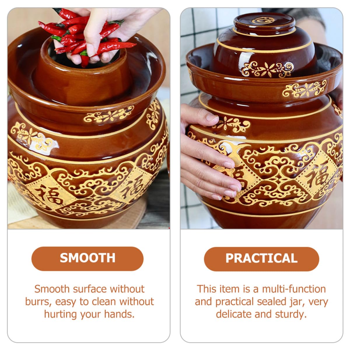 1set Barattolo per Sottaceti in Terracotta Tradizionale con Coperchio Ermetico Vaso Sigillato per Conservazione Alimentare Domestica Capacità Design Grana Casuale