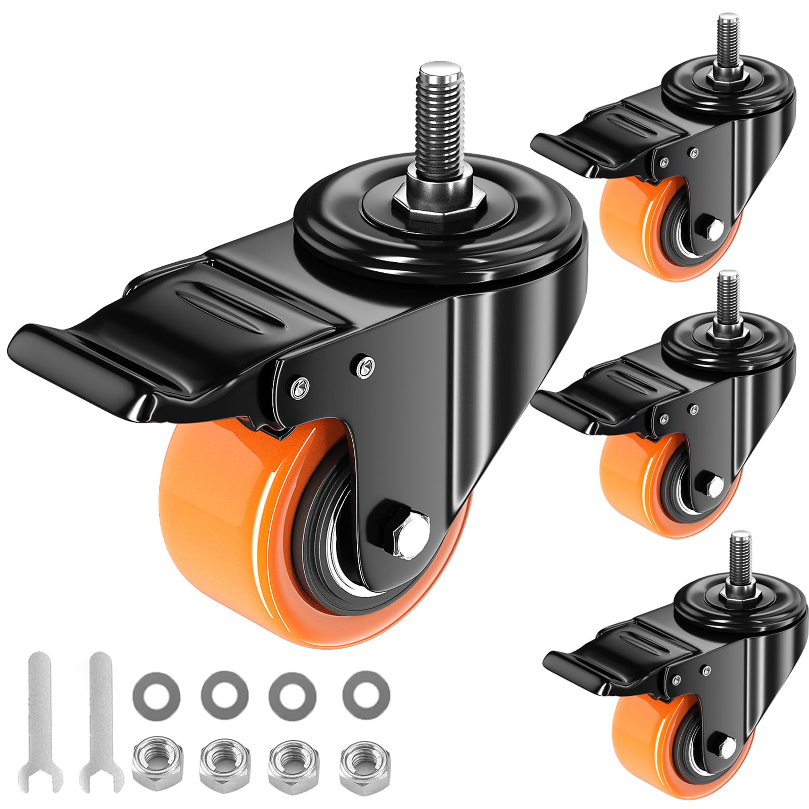 Photo 1 of 2 Inch Caster Wheels, Threaded Stem Casters Set of 4 Heavy Duty, 1/4"-20x1 (Screw Diameter 1/4", Stem Length 1"), Safety Dual Locking Industrial Castors, Wheels for Cart, Furniture