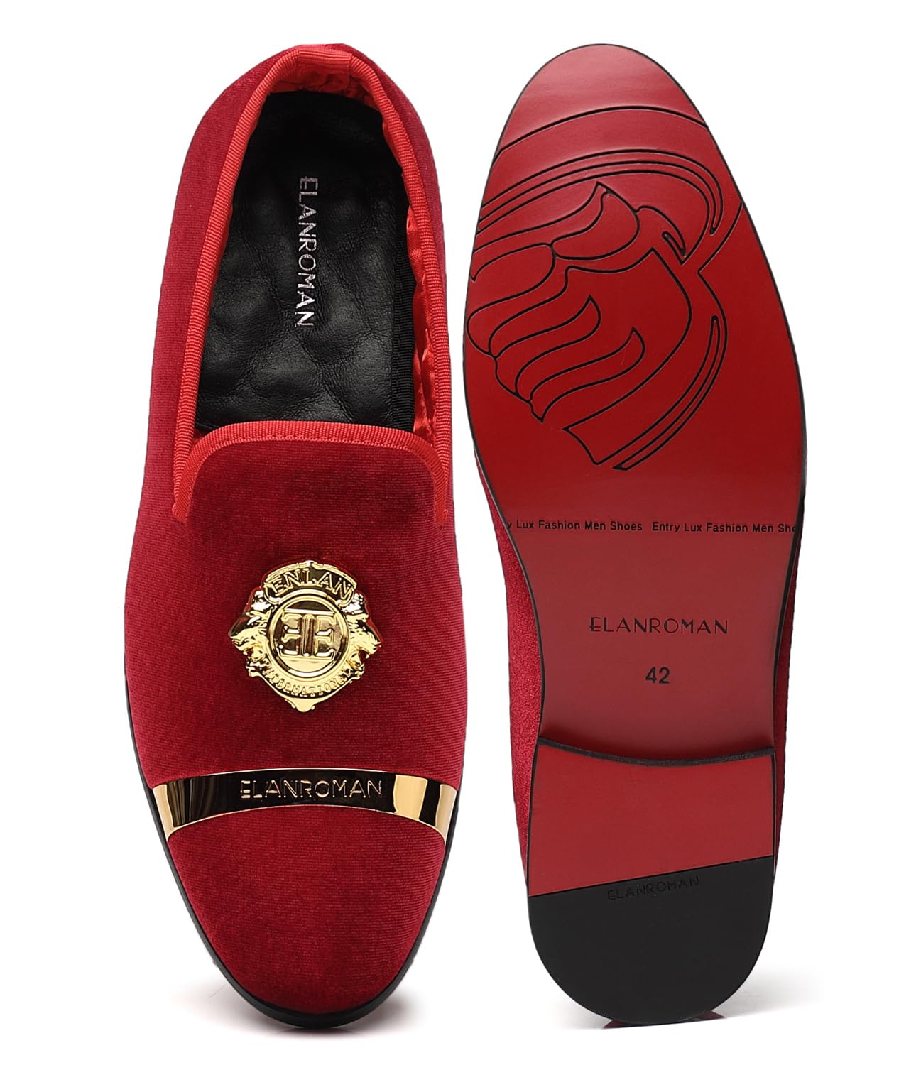 ELANROMAN Men's Velvet Loafers Dress Fashion Wedding Party Prom Shoes: 9.5 Red