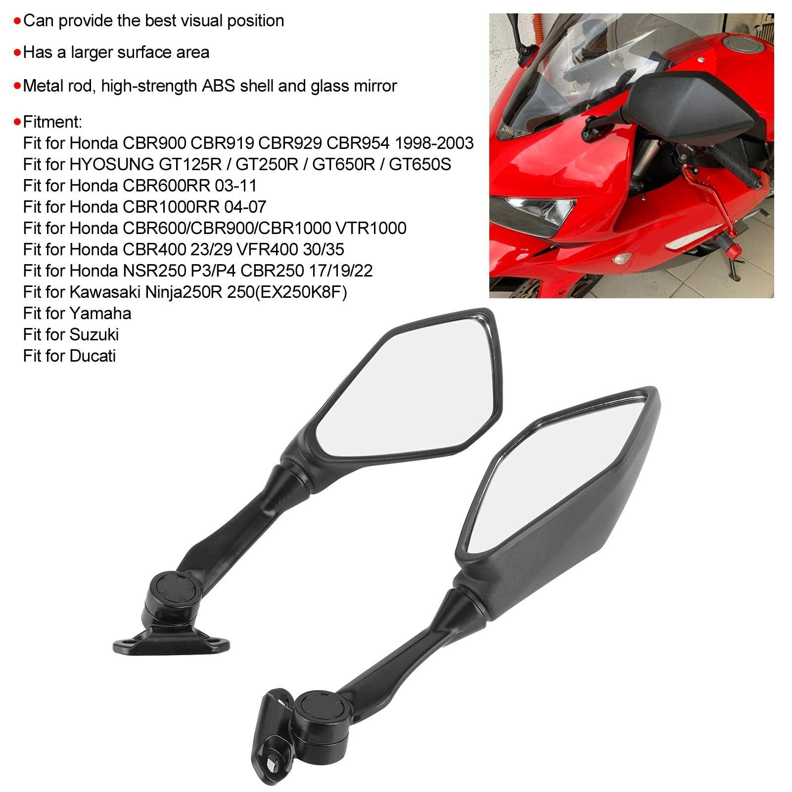 Paire de rétroviseurs de moto universels avec accessoire de remplacement