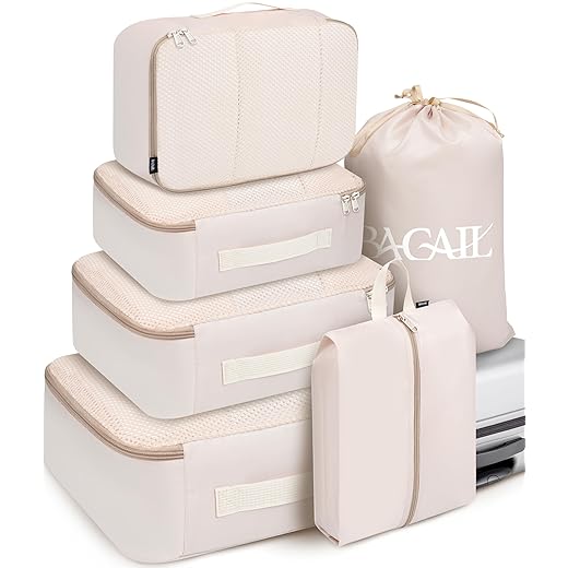 BAGAIL 6 Set Packing Cubes Luggage Packing Organizers for Travel Accessories-Beige