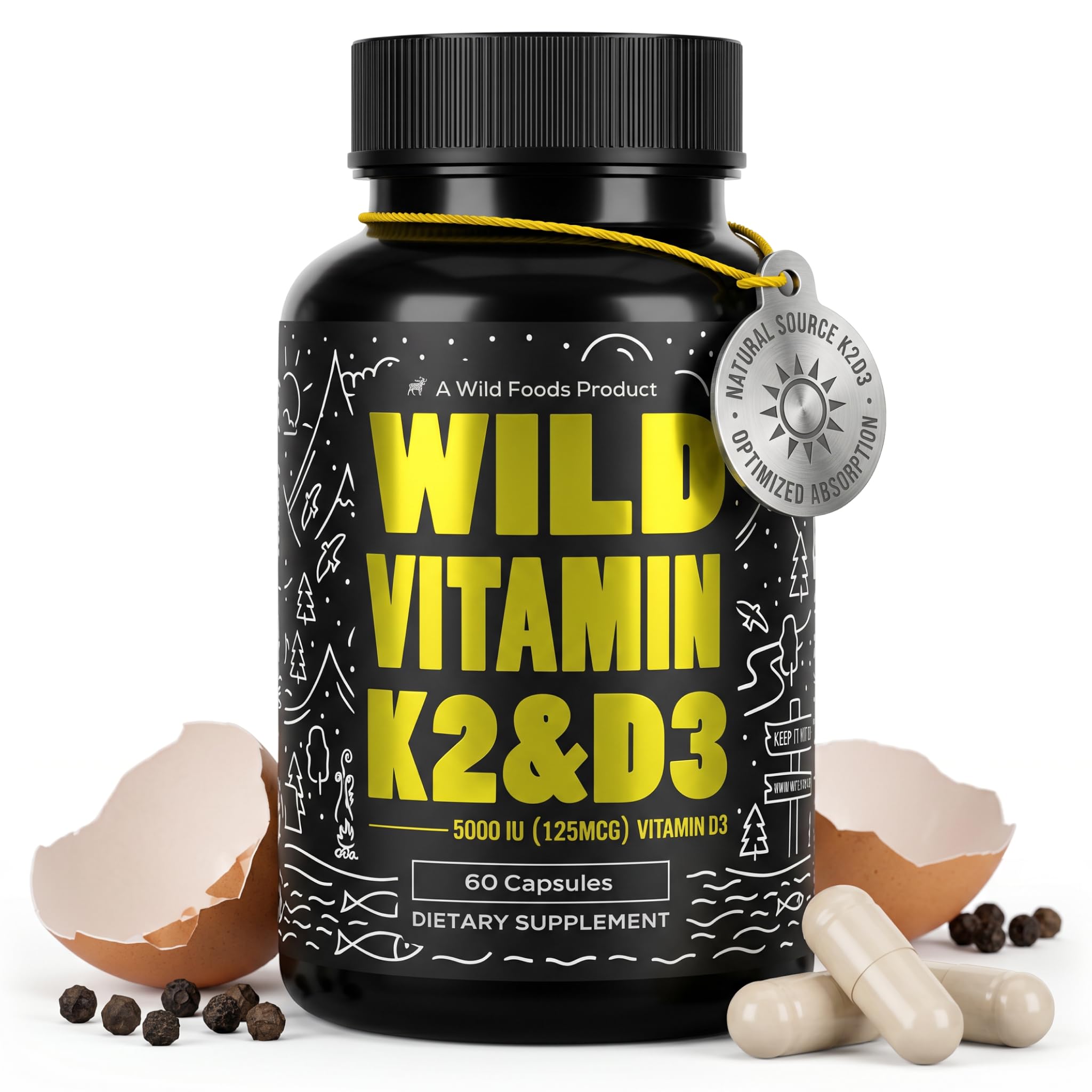 Amazon.com: Wild Foods 5000iu Vitamin D3 + K2 | (100mcg Mk7) with