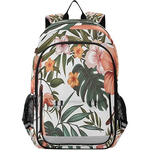 ALAZA Tropical Flamingo and Coffee School Backpacks Travel Laptop Bag Kids Bookbag for Girls Boys Teens Women Men