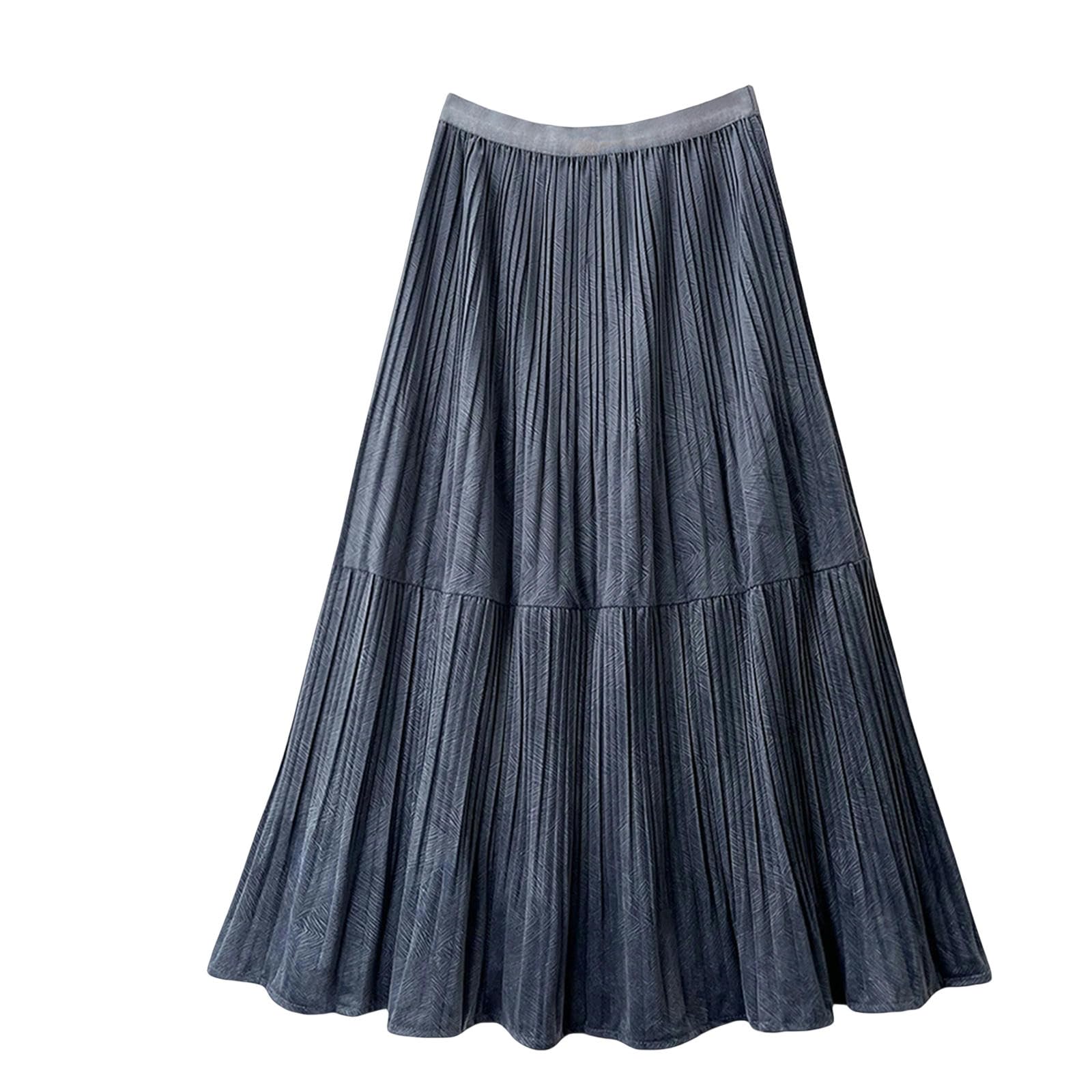 Strickrock Damen Halblanger Rock Für Frauen Mit Schlankheitseffekt, A-Linie Großer Swing Rock, Herbst Und Winter Hohe Taille Faltenrock-Aprikose-one Size Fits All (45kg-70kg)