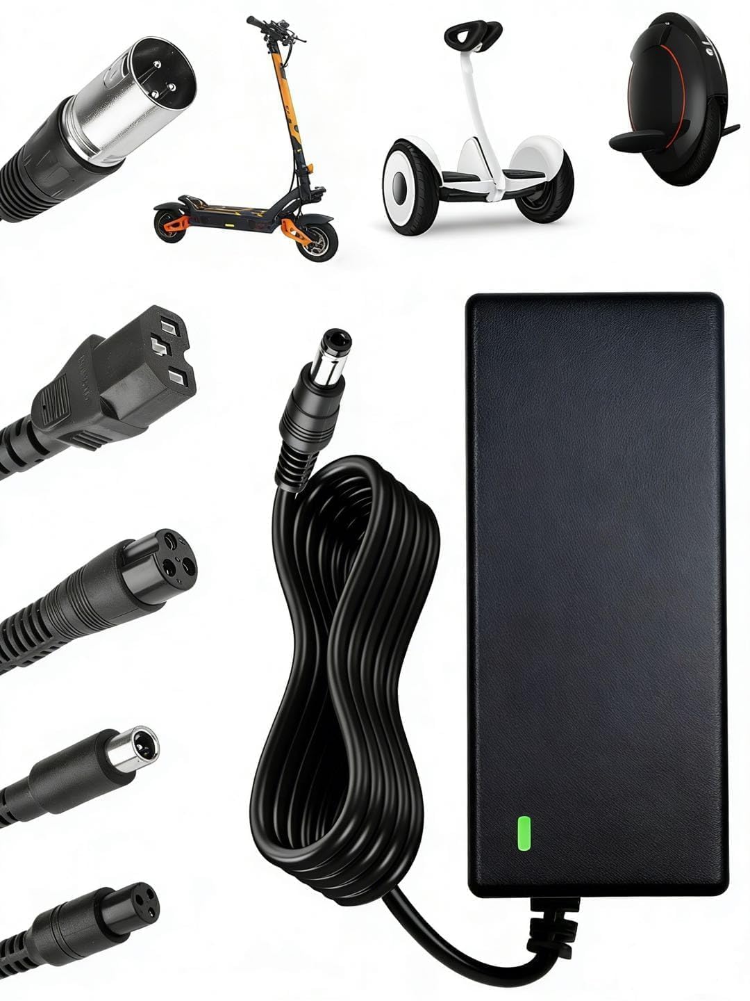 Electric Scooter Charger, 42V 2A Hoverboard Charger, 36V Universal lithium Batterie Charger with 6 Connectors Electric Bike Chargers for Balance Mobility Scooter Hoverboard, Without UK Plug (3-Pin)