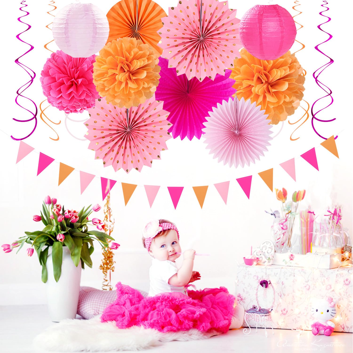 Herbst-Partydeko-Set In Hot Pink & Orange – 33-teilig Mit Banner, Girlanden, Luftschlangen & Laternen Für Geburtstag, Erntedank & Mottoparty