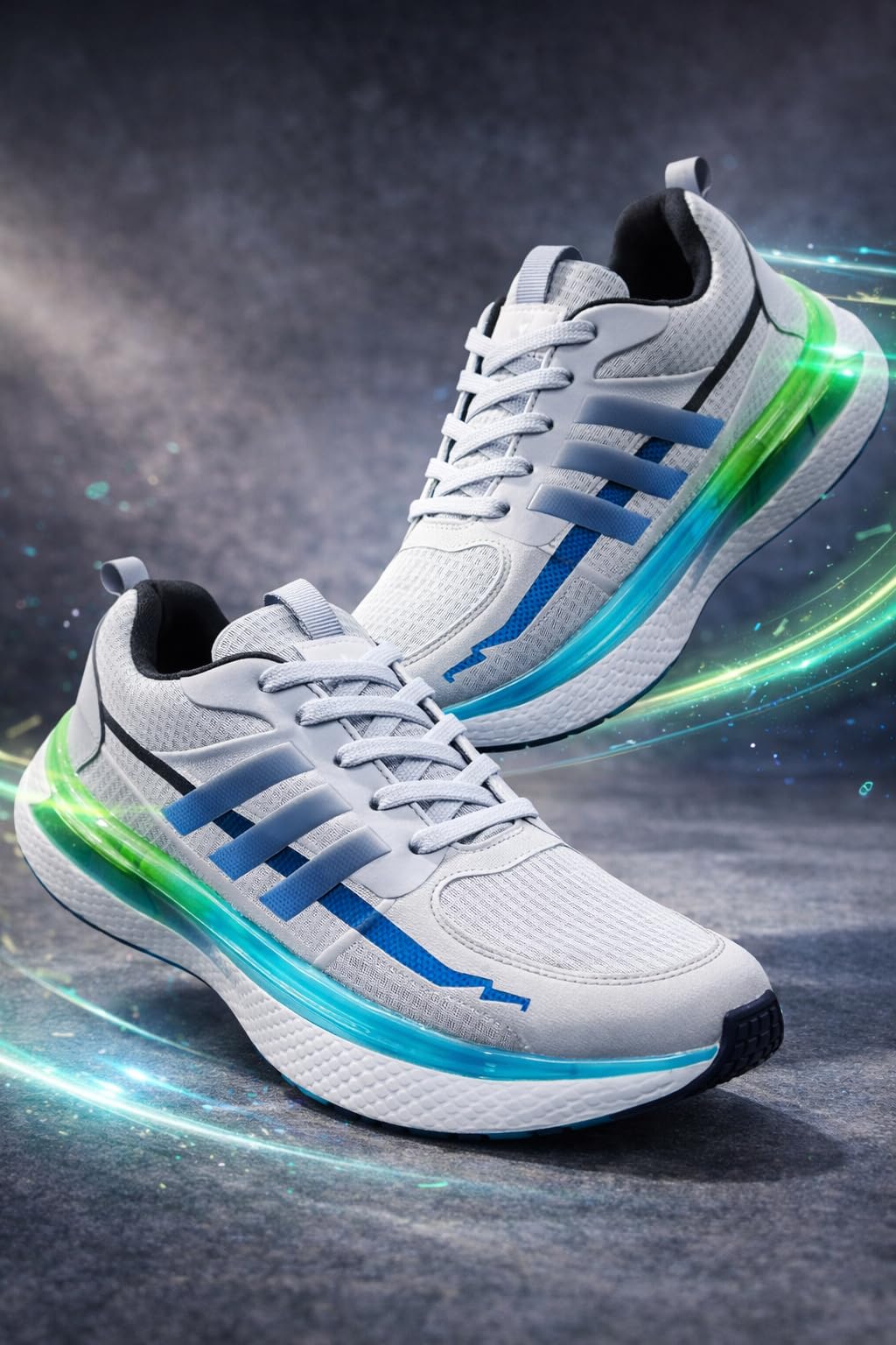 AUSTRICH Athletic Running Shoes, White with Black Stripes, Mesh and Synthetic Leather, Lightweight, Cushioned Sole, Lace-Up (Grey, UK Footwear Size System, Adult, Men, Numeric, Medium, 6) 3