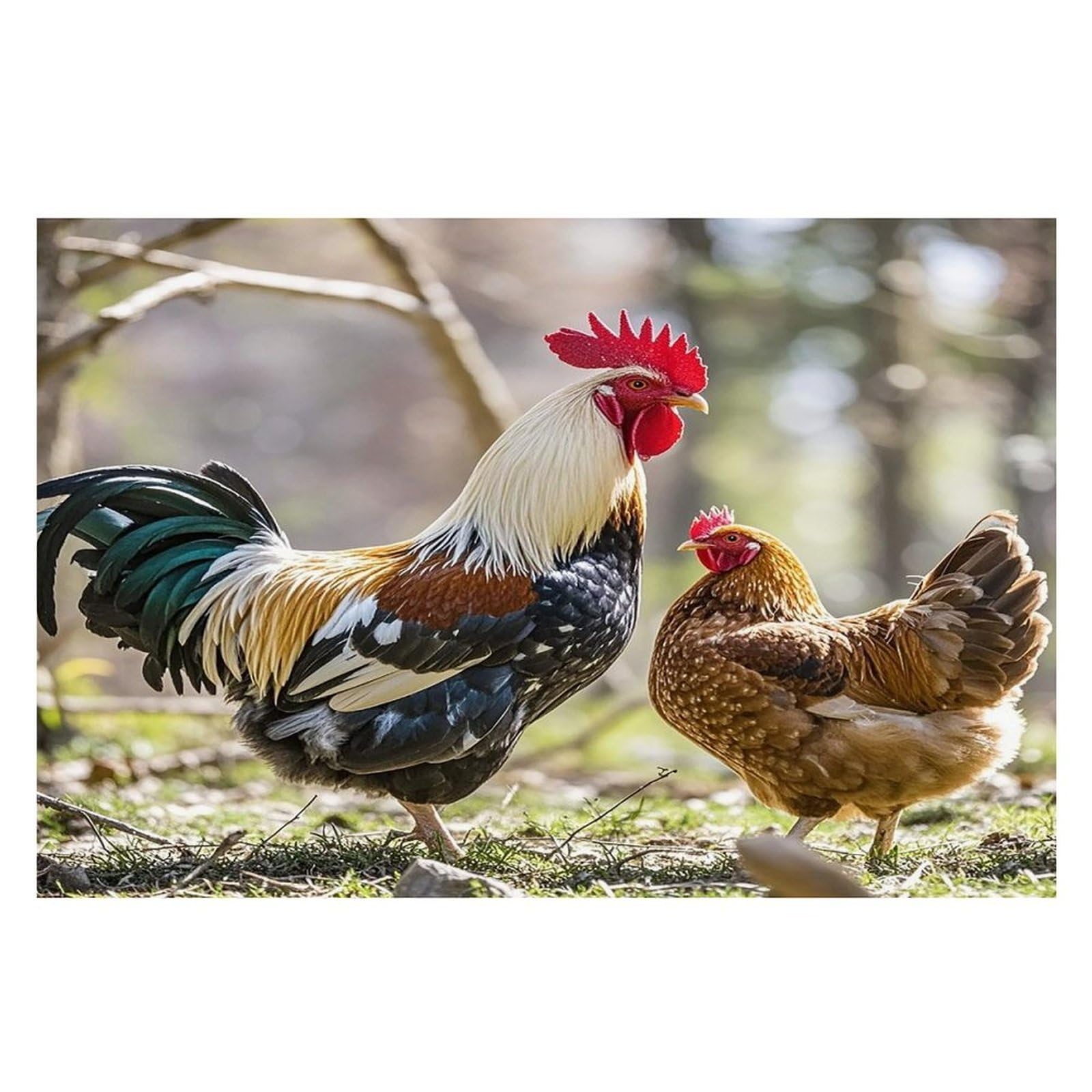 Rooster and Hen Placemats Flax Place Mats for Dining Table Rectangle Non-Slip Table Mats Heat Resistant Washable Placemat for Kitchen Home Decor Party Outdoor 12" X 18"