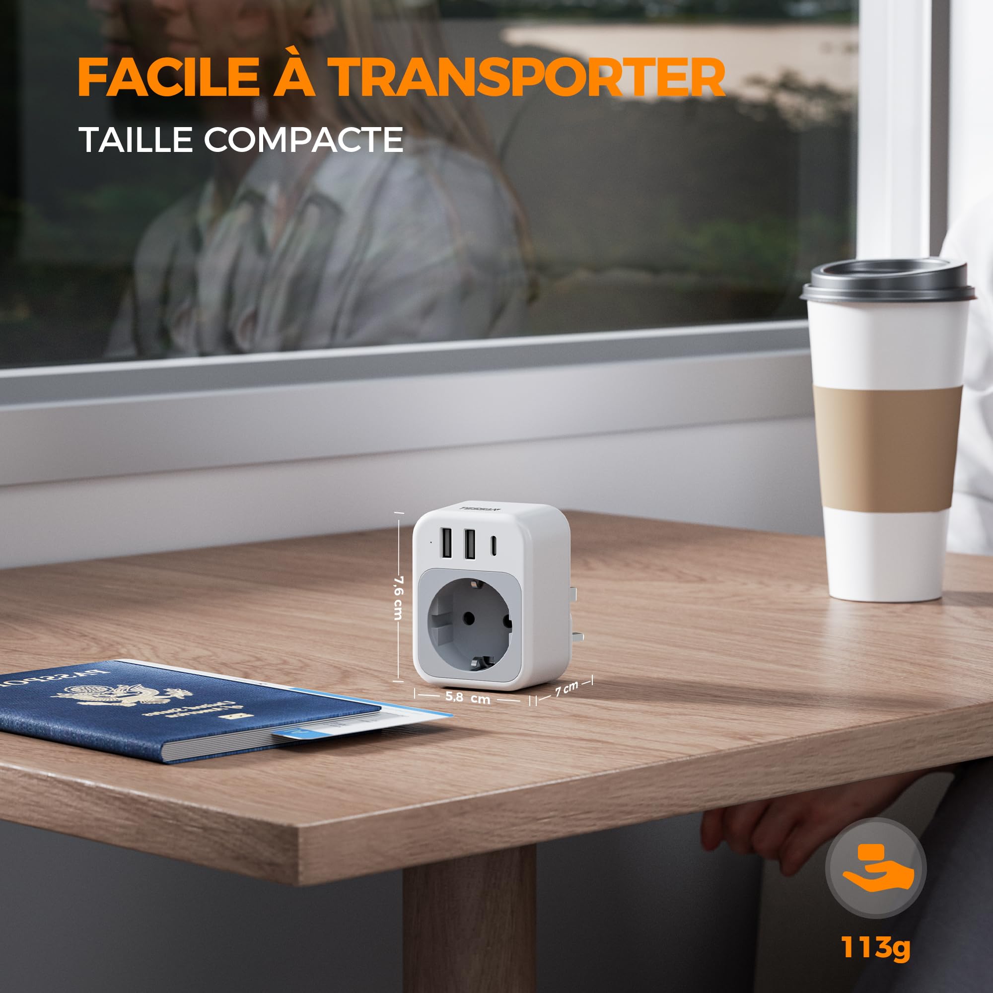 TESSAN Adaptateur Prise Anglaise, 4 en 1 Prise Irlande avec 1 USB C et 2 USB A, Adaptateur Type G France vers UK Écosse Dubai Malte Malaisie Chypre Arabie Saoudite Maldives