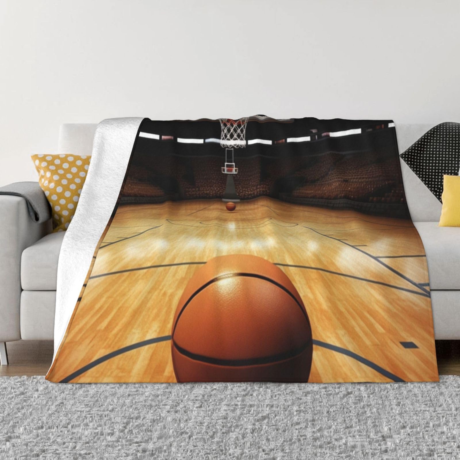 FodPand Basketball Fleece Blanket 80"x60" Lightweight Warm Throw Blanket for Bed Couch Cozy Air Conditioning Quilt All Seasons Decorative Fuzzy Blankets Gifts for Women Men