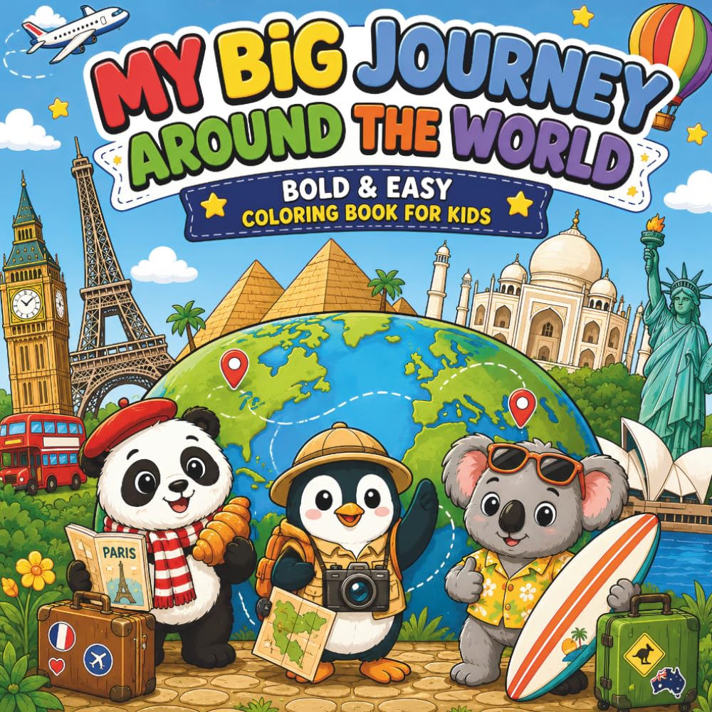 My Big Journey Around the World: Bold & Easy Coloring Book for Kids