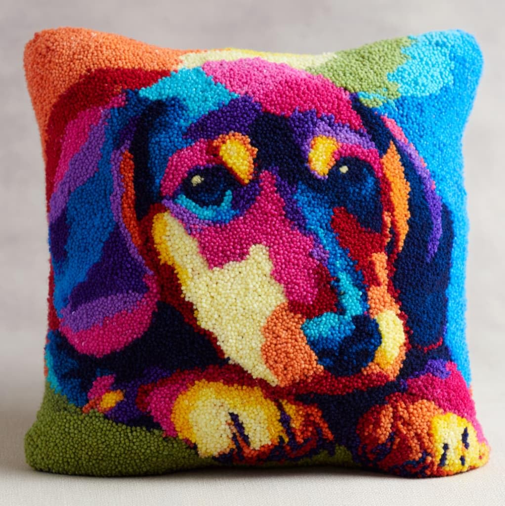 AxiangziK DIY Latch Hook Pillow Kit 43x43cm,Colorful Dachshund