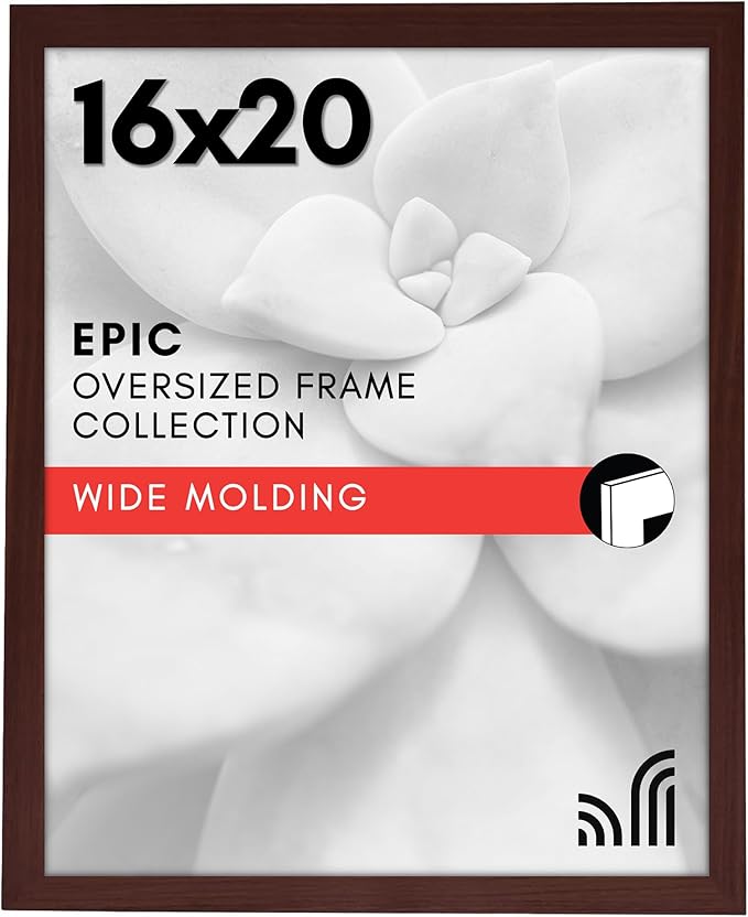 Americanflat 16x20 Picture Frame with Polished Plexiglass - Wide Picture Frames Made of Engineered Wood for Vertical or Horizontal Wall Display - Epic Collection - Mahogany