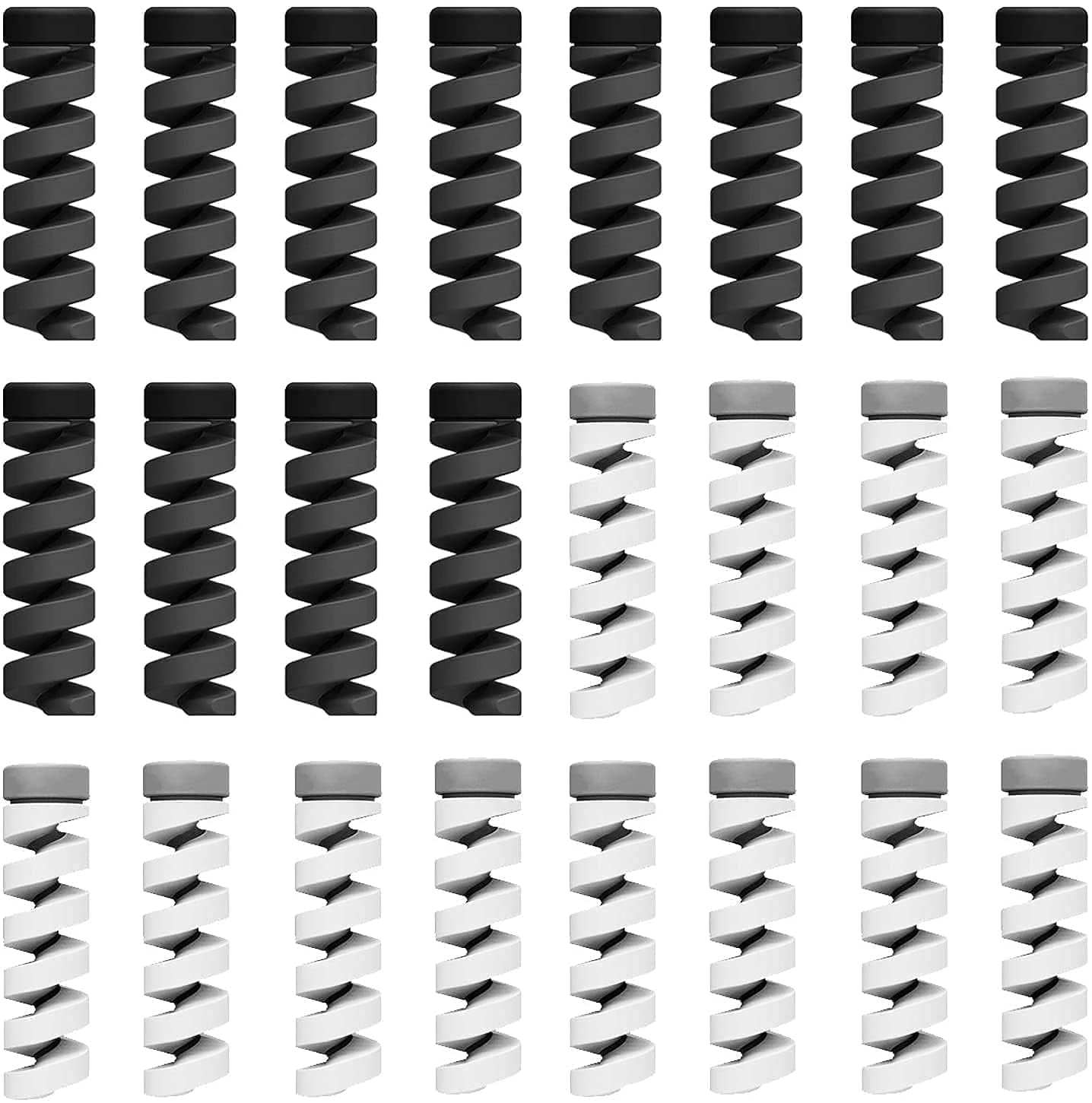 Sounce 25 Pcs Spiral Cable Protectors & Wire Protectors Spring Wire for All Wired Accessories for USB Charger, Data Cable, Headphones, MacBook, Laptop, Elastic Cord Saver (Black & Grey)-picture-19
