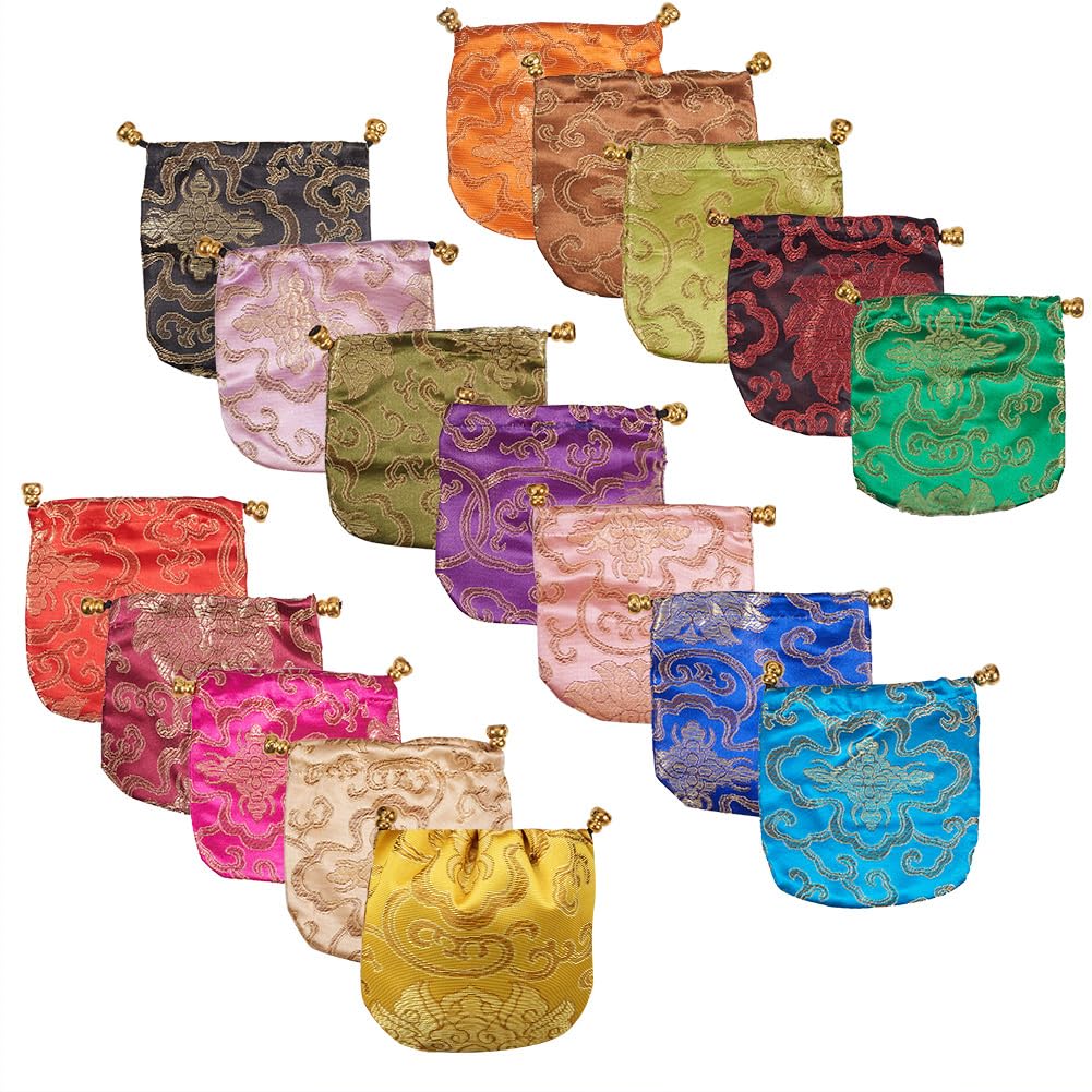 NBEADS Sacchetti 30 Pezzi in Seta, Sacchetti Regalo con Coulisse in 15 colori per Riporre Anelli per Bracciale per Collana, 10,5 x 11 cm