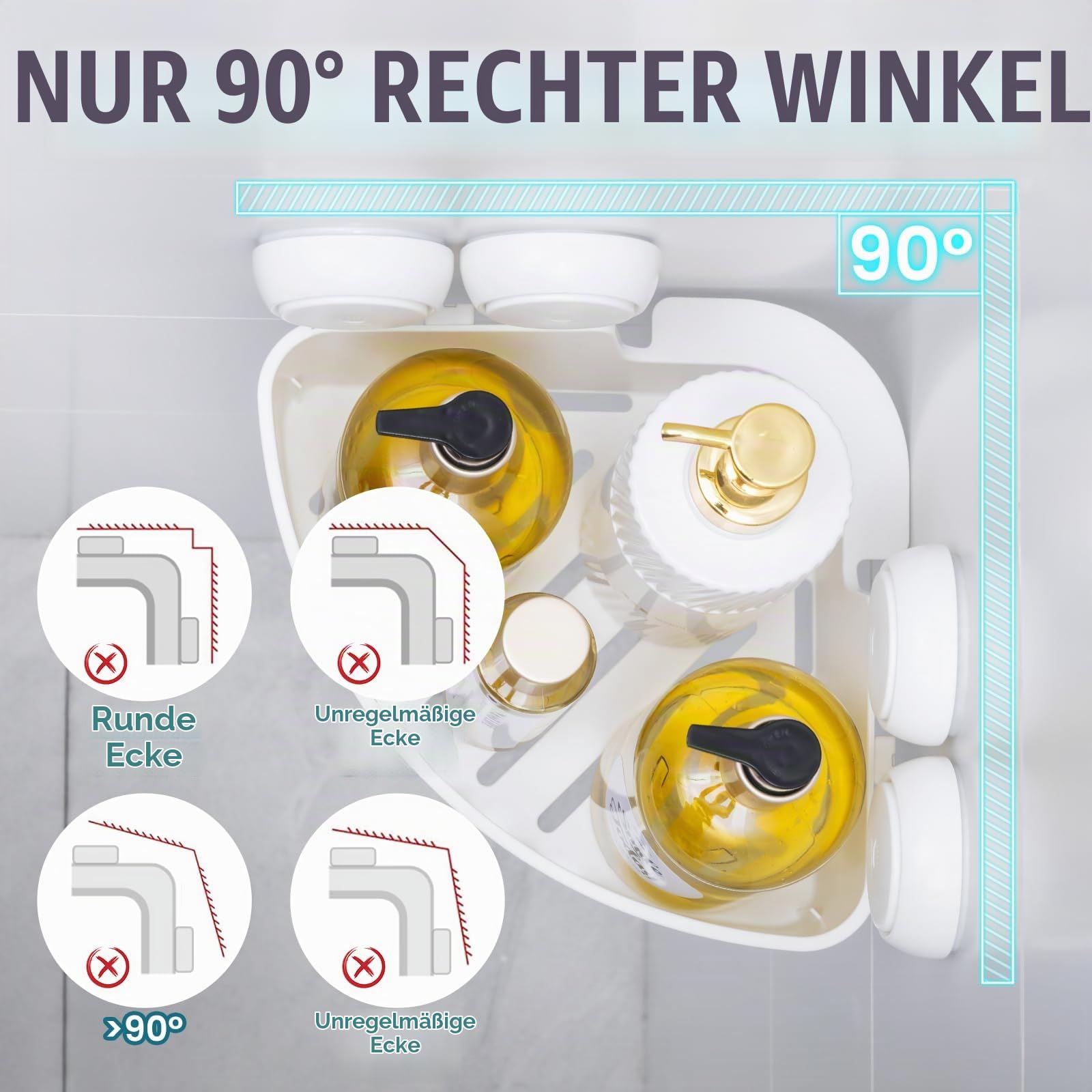 TAILI Duschablage ohne Bohren Duschablage Saugnapf Ecke Extra Stark, Weiß | Saugnapf Dusche Organizer Große Kapazität Bad Organizer Ohne Bohren Badezimmer Zubehör für Shampoo Duschkorb Küche