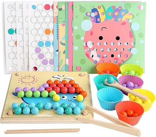 Miniatura 1 de MIKNEKE Montessori - Juego de cuentas de tablero de clavijas para contar números, materiales manipuladores de matemáticas de madera para preescolar,