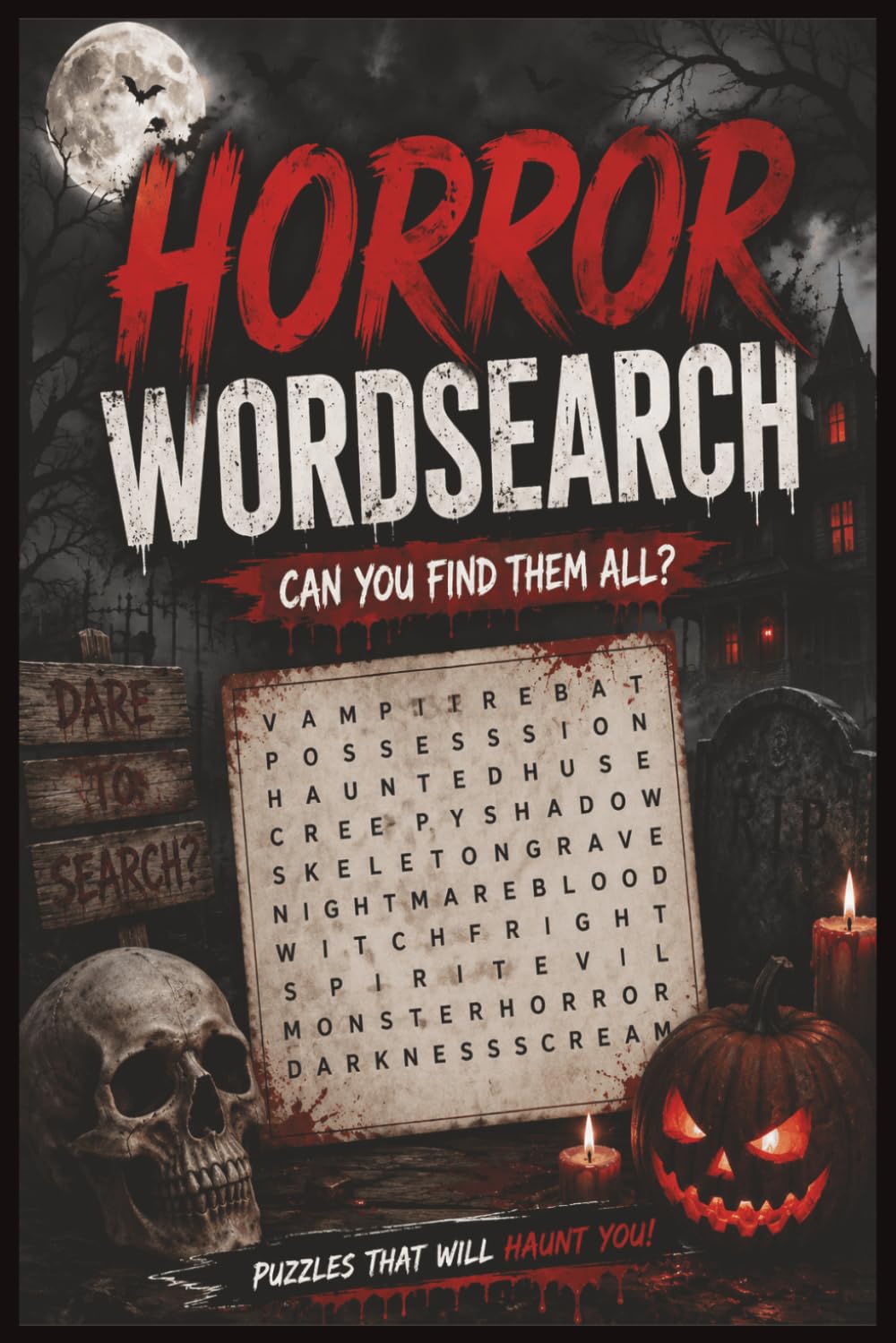 Horrow Wordsearch: Horror Wordsearch Puzzlebook: For Teens, Adults and Seniors | Challenge Your Brain with horror themed Puzzles