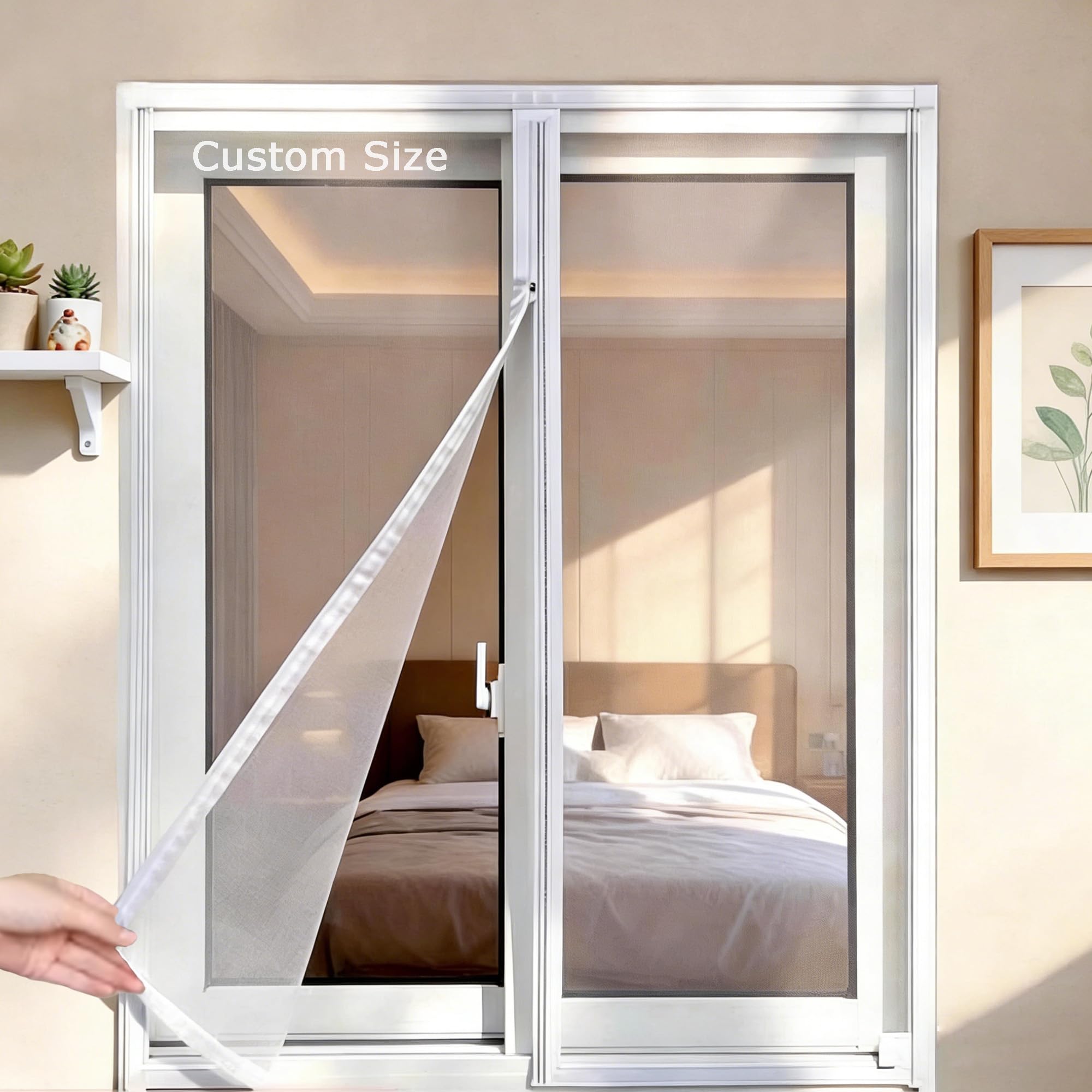 Xieminle White Self-Adhesive Window Screen Mesh, Custom Size Fly Screen Window With Double Zipper, Insect Flies Mesh Mosquito Bug Net, Heavy Duty Pet Protection Guard Netting