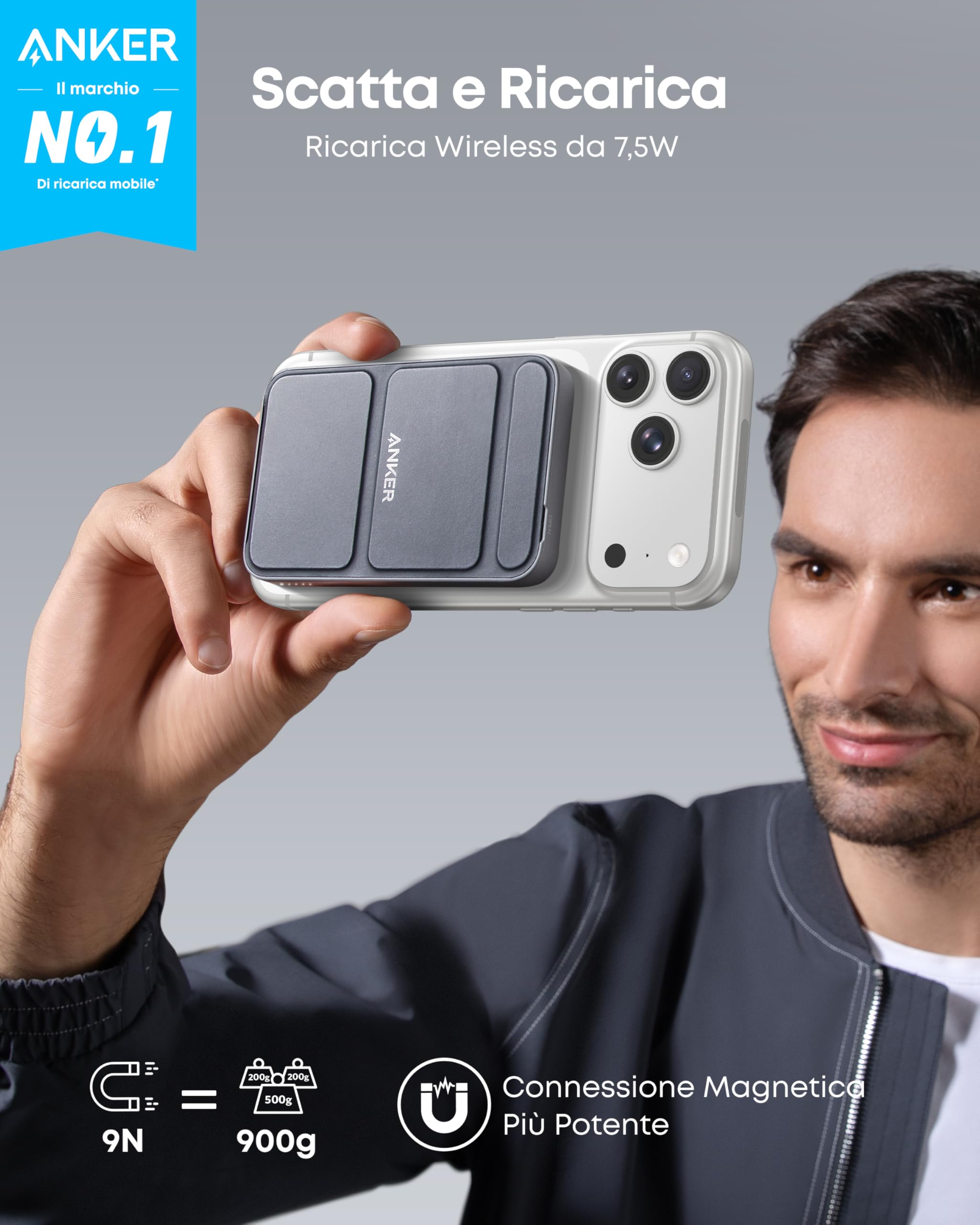 Anker Power Bank MagSafe 5000 mAh 622 Magnetico Senza Fili MagGo, Powerbank Magnetico Pieghevole con USB-C per iPhone 17 Pro Max/Serie 16-12 Nero